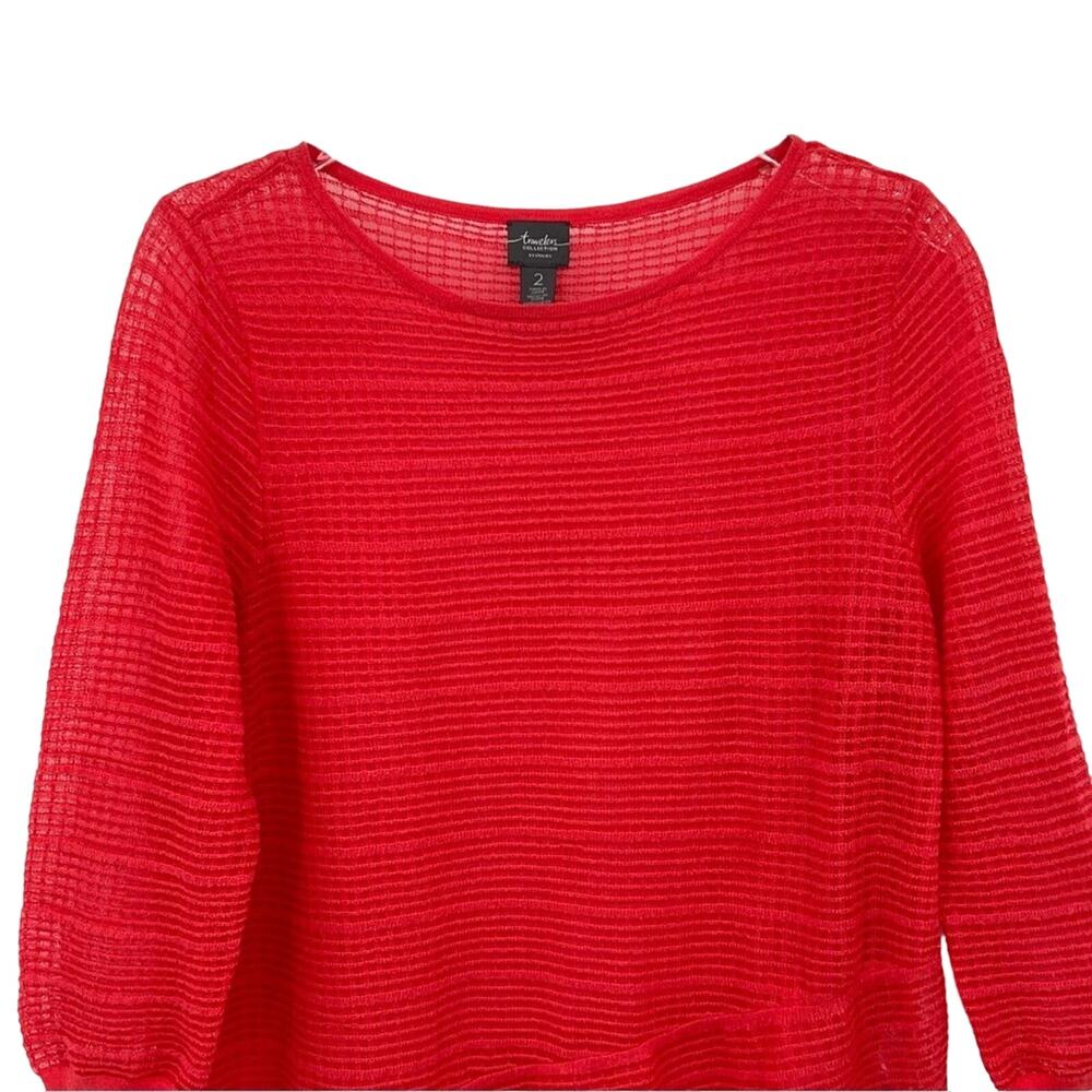 Chico’s Travelers blouse large asymmetric hem semi sheer 3/4 sleeve waffle weave - Picture 2 of 9
